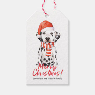 Gullig Dalmatian valp för juletiketter Presentetikett