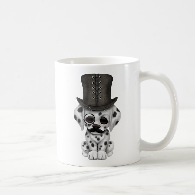 Gullig Dalmatian valp med monoclen och top hat Kaffemugg (Höger)