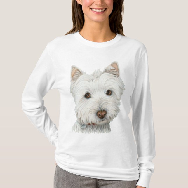 Gullig dam tshirt för Westie hundkonst T-shirt (Framsida)