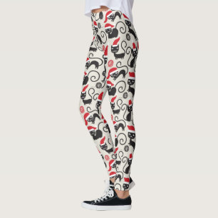 Gullig damasker för julkattungetryck leggings