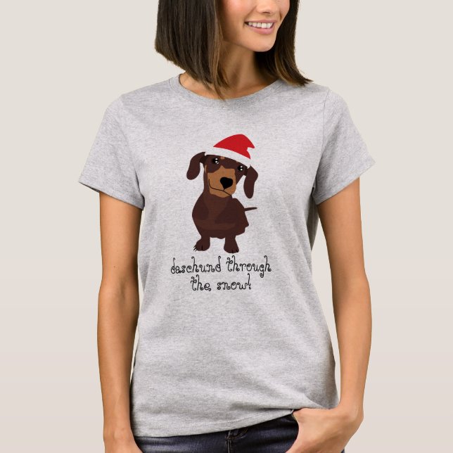 Gullig daschund till och med snöjulaftonjulen T Shirt (Framsida)