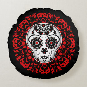 Gullig day of the deadsockerskalle Halloween Rund Kudde