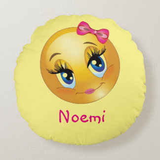 Gullig dekorativ kudde för flickaEmoji runda (16")