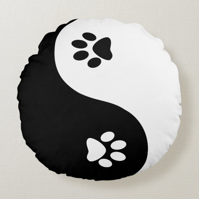 Gullig dekorativ kudde för Yin Yang tassrunda (Framsidan)