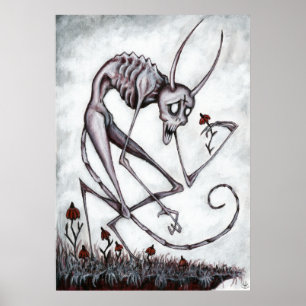 Gullig demon med affischen för blommaakrylmålning poster