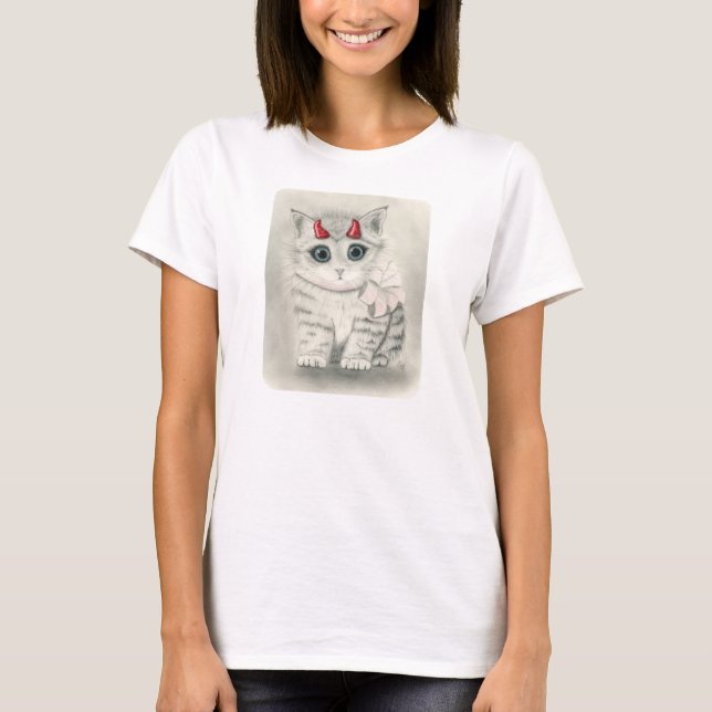 Gullig djävulenkattunge, lite röd Tshirt för Tröja (Framsida)