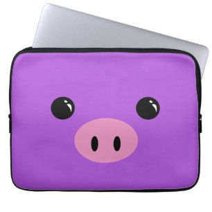 Gullig djur ansiktedesign för purpurfärgad Pigle Laptop Sleeve