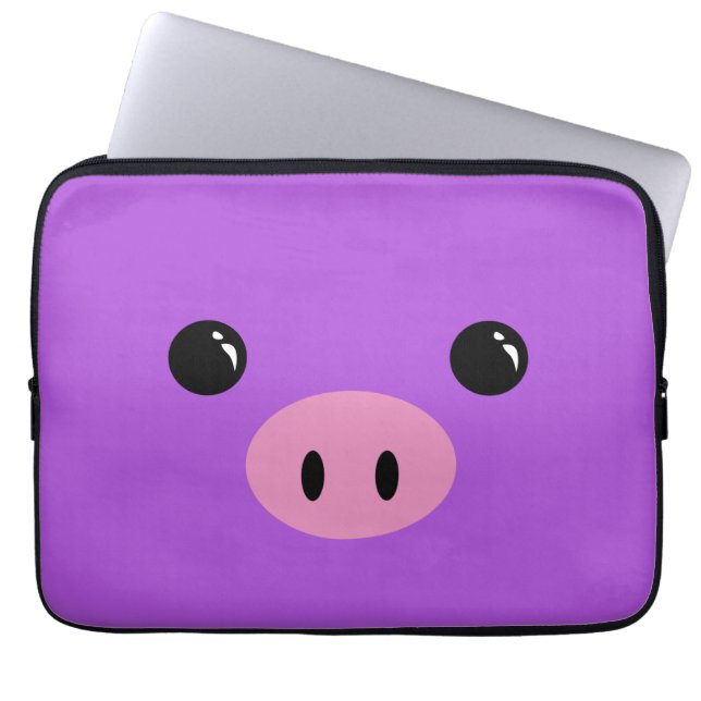 Gullig djur ansiktedesign för purpurfärgad Piglet Laptop Sleeve (Framsidan)