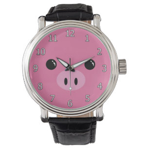 Gullig djur ansiktedesign för rosa Piglet Armbandsur