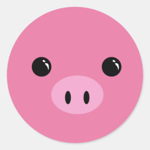 Gullig djur ansiktedesign för rosa Piglet Runt Klistermärke