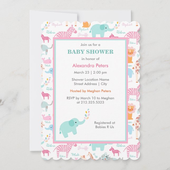 Gullig djur Safaribaby shower för rosor och för Inbjudningar (Framsida)