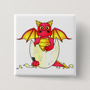 Gullig drakebaby i det röda/gult knäckte ägget - knapp