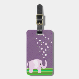 Gullig elefant i flickaktigt rosor & lilor bagagebricka