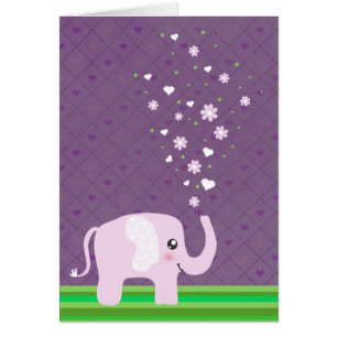 Gullig elefant i flickaktigt rosor & lilor hälsningskort