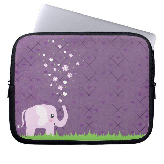 Gullig elefant i flickaktigt rosor & lilor laptop sleeve (Framsidan)