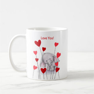Gullig elefant med den röda hjärtamuggen kaffemugg