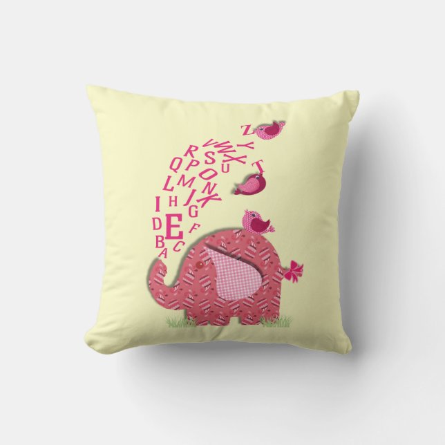 Gullig elefant och chickalfabettryck kudde (Framsida)