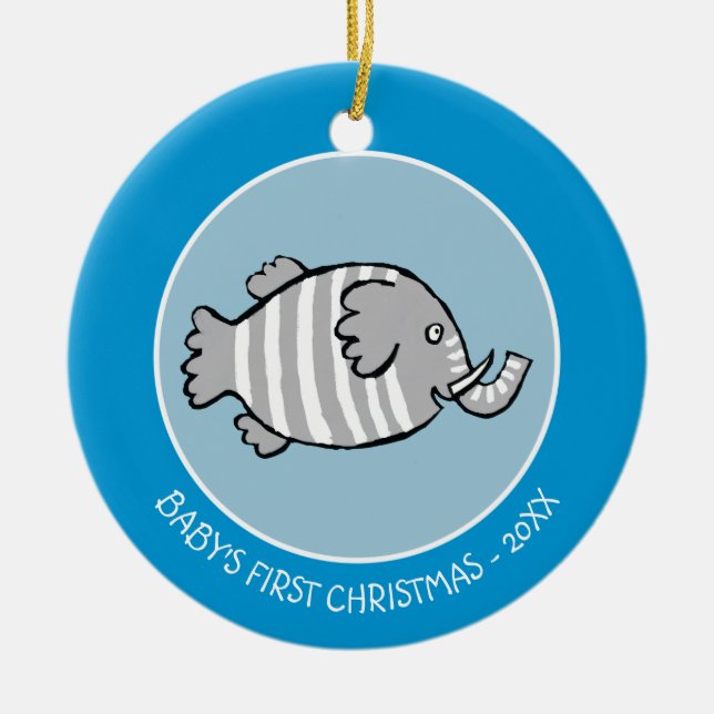Gullig elefantfiskplats med korall julgransprydnad keramik (Framsidan)