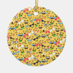 gullig emojikärlek hör kyssen le skrattmönster julgransprydnad keramik
