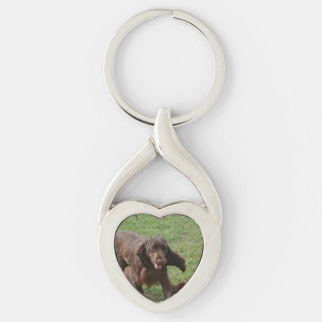 Gullig fältSpaniel Twisted Heart Silverfärgad Nyckelring (Framsidan)