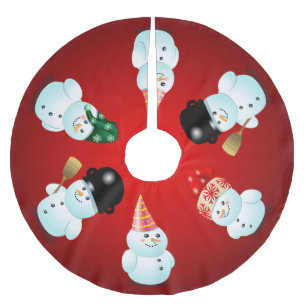 Gullig familj av snögubbear julgransmatta borstad polyester