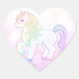 Gullig färgad unicornponny för kawaii regnbåge hjärtformat klistermärke