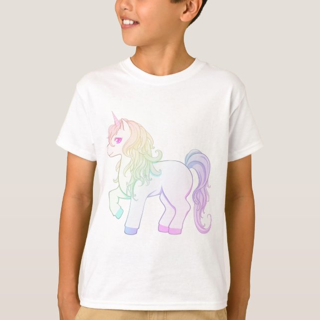 Gullig färgad unicornponny för kawaii regnbåge t shirt (Framsida)