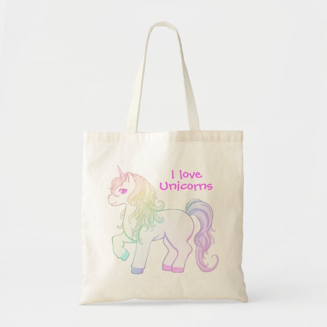 Gullig färgad unicornponny för kawaii regnbåge tygkasse (Framsidan)