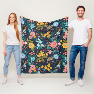 Gullig färgrik blommönster fleecefilt
