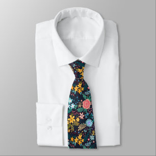 Gullig färgrik blommönster slips