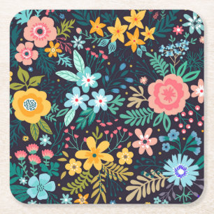 Gullig färgrik blommönster underlägg papper kvadrat