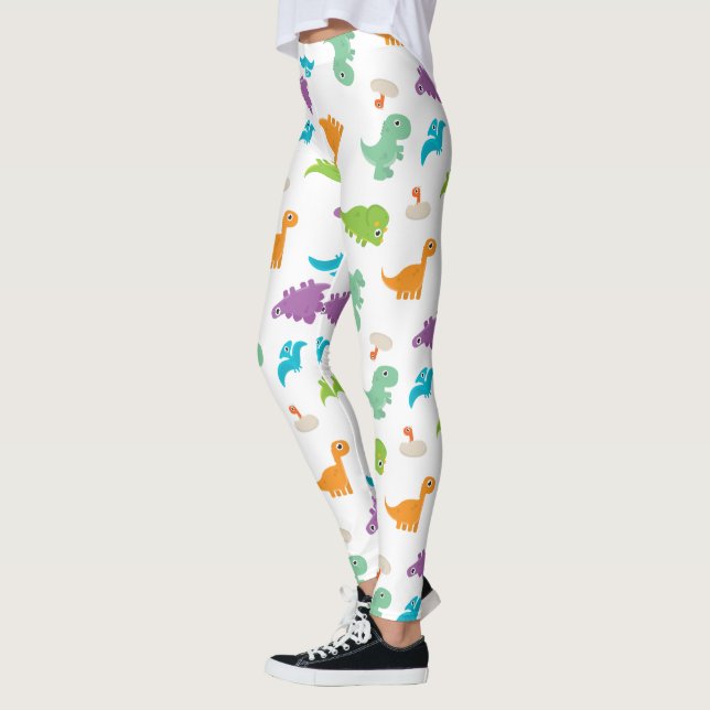 Gullig färgrik DINOSAURSdamasker Leggings (Vänster)