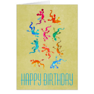 Gullig färgrik geckoödlaillustration hälsningskort