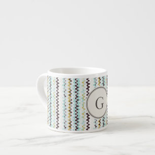 Gullig färgrik monogram för turkosabstraktmönster espressomugg