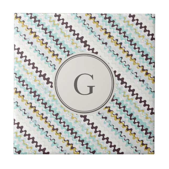 Gullig färgrik monogram för turkosabstraktmönster kakelplatta (Framsidan)