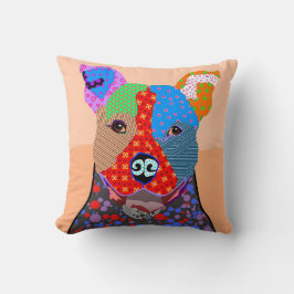 Gullig färgrik PatchworkPitbull hund Kudde