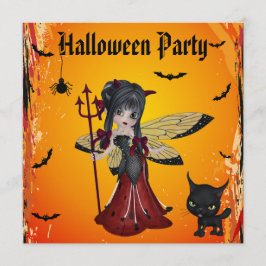 Gullig fe & katt Halloween för Inbjudningar