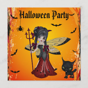 Gullig fe & katt Halloween för Inbjudningar