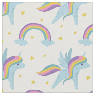 Gullig felik Unicorn + regnbågevitbakgrund Tyg