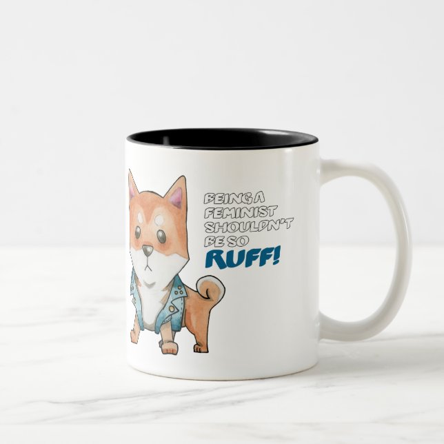 Gullig feministisk Shiba Inu hundillustration Två-Tonad Mugg (Höger)