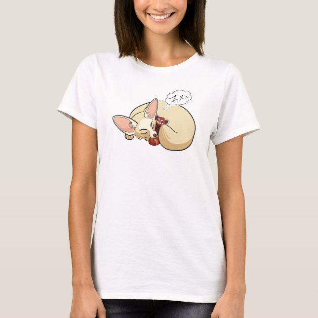 Gullig Fennec räv som sovar med röd Pandaplysch Tee Shirt (Framsida)
