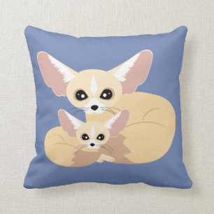 Gullig Fennec rävmamma och baby Kudde