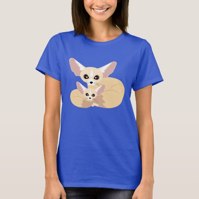 Gullig Fennec rävmamma och baby T Shirt (Framsida)