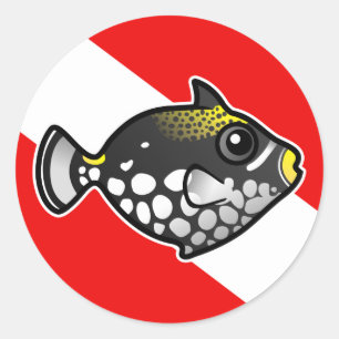 Gullig flagga för dyk för tecknadclownTriggerfis Runt Klistermärke