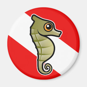 Gullig flagga för tecknadSeahorsedyk Magnet