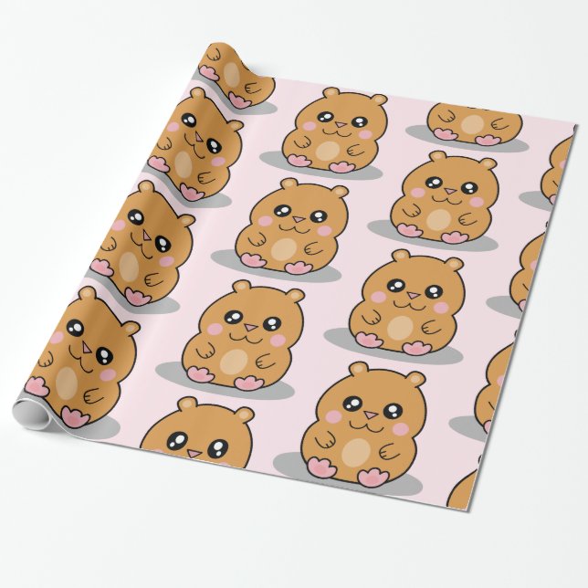 Gullig flicka för Kawaii dvärg- Hamstertecknad Presentpapper (Utrullad)