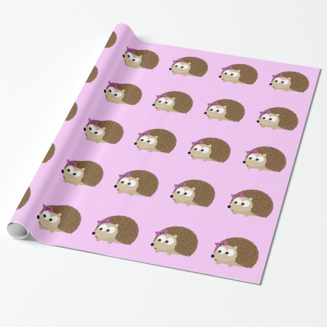 gullig flicka hedgehog presentpapper (Utrullad)