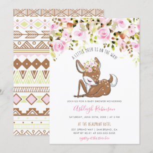 Gullig flickahjort & stam- blommababy shower inbjudningar