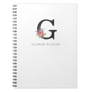 Gullig flickaktigt blom- Monogram för Anteckningsbok