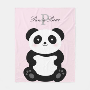 Gullig flickaktigt Monogram för babyPandabjörn Fleecefilt